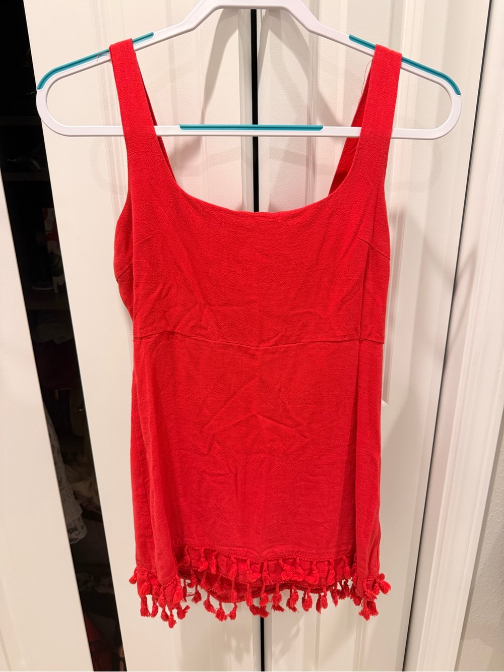 Lulu's Red Tassel-Hem Knit Tank Dress